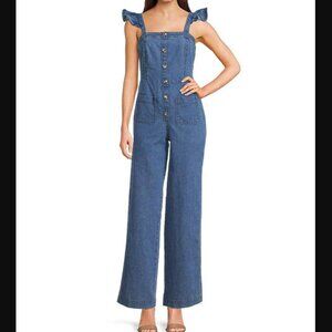 Evolutionary Denim Ruffled Shoulder Strap Jumpsuit - Color Denim Blue